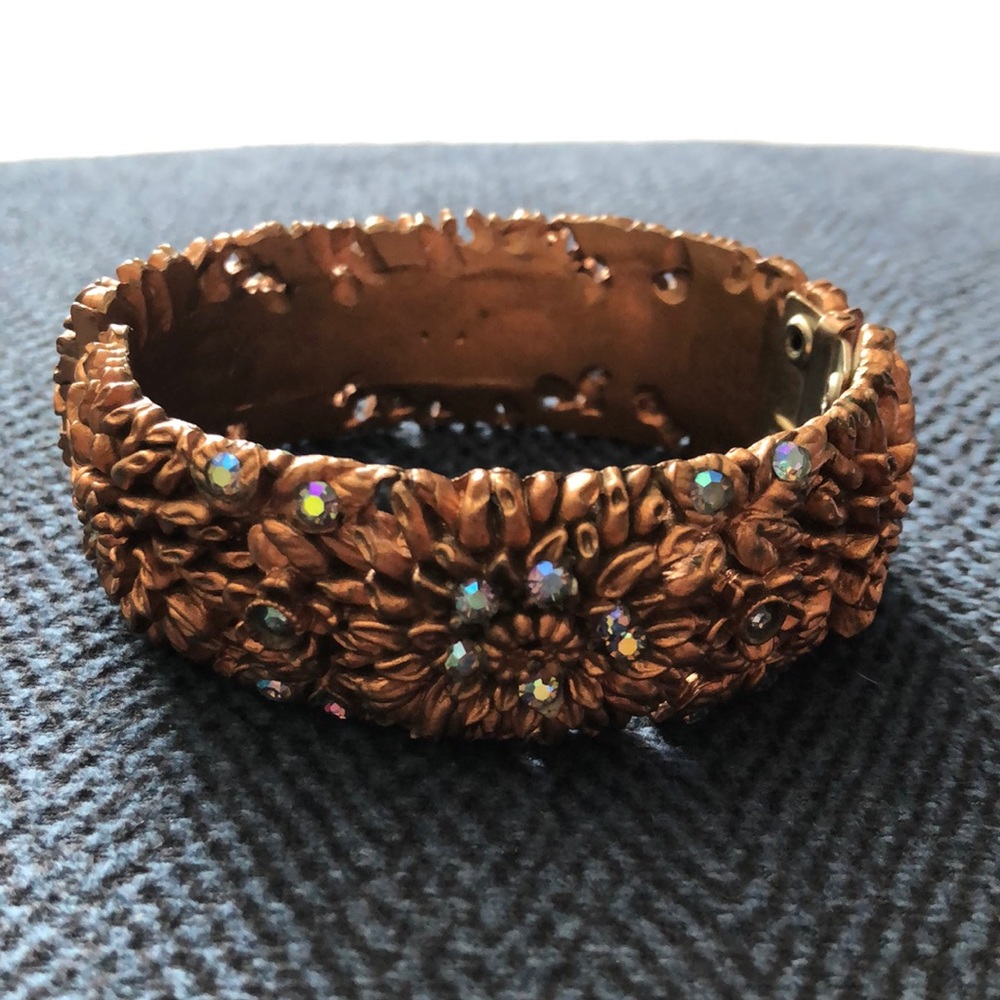 Vintage Copper Coloured Crystal Cuff Bracelet